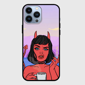 Чехол для iPhone 13 Pro Max с принтом What в Екатеринбурге,  |  | coffee | demon | devil | girl | hell | девушка | демон | дьявол | кофе
