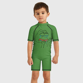 Детский купальный костюм 3D с принтом PepeCry в Екатеринбурге, Полиэстер 85%, Спандекс 15% | застежка на молнии на спине | Тематика изображения на принте: feels bad man | feels good man | pepe | pepe the frog | sad pepe | грустная лягушка | пепе