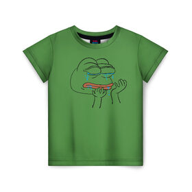 Детская футболка 3D с принтом PepeCry в Екатеринбурге, 100% гипоаллергенный полиэфир | прямой крой, круглый вырез горловины, длина до линии бедер, чуть спущенное плечо, ткань немного тянется | Тематика изображения на принте: feels bad man | feels good man | pepe | pepe the frog | sad pepe | грустная лягушка | пепе