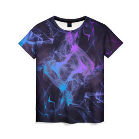Женская футболка 3D с принтом Неоновый дым в Екатеринбурге, 100% полиэфир ( синтетическое хлопкоподобное полотно) | прямой крой, круглый вырез горловины, длина до линии бедер | magic | myst | neon | smoke | дым | магический эффект | неон | неоновый | облако | редактируемый | световое шоу | текстура | фон