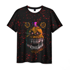 Мужская футболка 3D с принтом FNAF Nightmare в Екатеринбурге, 100% полиэфир | прямой крой, круглый вырез горловины, длина до линии бедер | blood | five nights at freddy’s | fnaf | game | horror | игра | кровь | пять ночей у фредди | ужас | фнаф | фреди