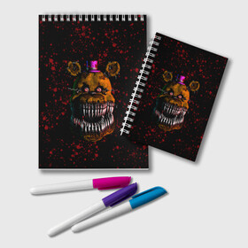 Блокнот с принтом FNAF Nightmare в Екатеринбурге, 100% бумага | 48 листов, плотность листов — 60 г/м2, плотность картонной обложки — 250 г/м2. Листы скреплены удобной пружинной спиралью. Цвет линий — светло-серый
 | Тематика изображения на принте: blood | five nights at freddy’s | fnaf | game | horror | игра | кровь | пять ночей у фредди | ужас | фнаф | фреди