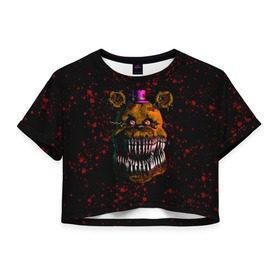 Женская футболка Cropp-top с принтом FNAF Nightmare в Екатеринбурге, 100% полиэстер | круглая горловина, длина футболки до линии талии, рукава с отворотами | Тематика изображения на принте: blood | five nights at freddy’s | fnaf | game | horror | игра | кровь | пять ночей у фредди | ужас | фнаф | фреди