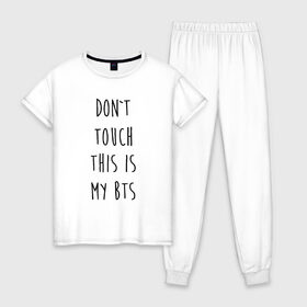 Женская пижама хлопок с принтом BTS в Екатеринбурге, 100% хлопок | брюки и футболка прямого кроя, без карманов, на брюках мягкая резинка на поясе и по низу штанин | bangtan boys | bts | бтс