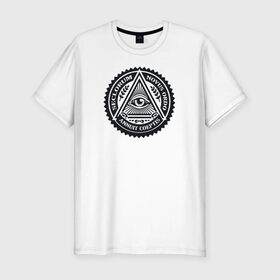 Мужская футболка премиум с принтом Новый мировой порядок в Екатеринбурге, 92% хлопок, 8% лайкра | приталенный силуэт, круглый вырез ворота, длина до линии бедра, короткий рукав | Тематика изображения на принте: всевидящее око | глаз | дельта | доллар | иллюминаты | масонство | масоны