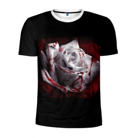 Мужская футболка 3D спортивная с принтом Кровавая роза в Екатеринбурге, 100% полиэстер с улучшенными характеристиками | приталенный силуэт, круглая горловина, широкие плечи, сужается к линии бедра | брызги | кровавая роза | кровь | роза | цветы