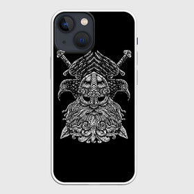 Чехол для iPhone 13 mini с принтом Один в Екатеринбурге,  |  | beard | character | emblem | face | helmet | mythical | one | sword | viking | warrior | борода | викинг | воин | лицо | меч | мифический | один | персонаж | шлем | эмблема