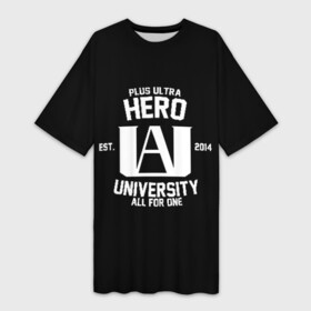 Платье-футболка 3D с принтом My Hero Academia белый лого в Екатеринбурге,  |  | all might | bakugou | boku no hero academia | heroes | katsuki | my hero academia | plus ultra | всемогущий | герои | моя геройская академия | плюс ультра