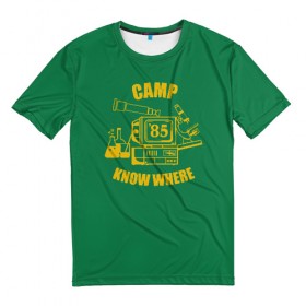 Мужская футболка 3D с принтом CAMP KNOW WHERE в Екатеринбурге, 100% полиэфир | прямой крой, круглый вырез горловины, длина до линии бедер | 80 е | 85 | camp know where | camp nowhere | dustin | netflix | stranger things | дастин | кепка дастина | нетфликс | очень странные дела