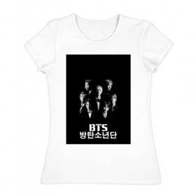 Женская футболка хлопок с принтом BTS в Екатеринбурге, 100% хлопок | прямой крой, круглый вырез горловины, длина до линии бедер, слегка спущенное плечо | bangtan boys | bts | бтс