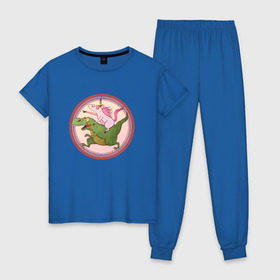 Женская пижама хлопок с принтом Вперёд к мечте! в Екатеринбурге, 100% хлопок | брюки и футболка прямого кроя, без карманов, на брюках мягкая резинка на поясе и по низу штанин | bird born | арт | единорог | животные | иллюстрация | ирония | комиксы | мечта | милота | мотивация | тирекс | юмор