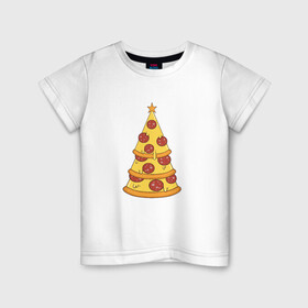 Детская футболка хлопок с принтом Пиццеёлка в Екатеринбурге, 100% хлопок | круглый вырез горловины, полуприлегающий силуэт, длина до линии бедер | bird born | арт | веселье | еда | ёлка | иллюстратор | иллюстрация | новый год | пепперони | пицца | радость | рисунок | юмор