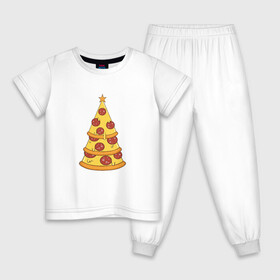 Детская пижама хлопок с принтом Пиццеёлка в Екатеринбурге, 100% хлопок |  брюки и футболка прямого кроя, без карманов, на брюках мягкая резинка на поясе и по низу штанин
 | bird born | арт | веселье | еда | ёлка | иллюстратор | иллюстрация | новый год | пепперони | пицца | радость | рисунок | юмор
