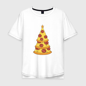 Мужская футболка хлопок Oversize с принтом Пиццеёлка в Екатеринбурге, 100% хлопок | свободный крой, круглый ворот, “спинка” длиннее передней части | bird born | арт | веселье | еда | ёлка | иллюстратор | иллюстрация | новый год | пепперони | пицца | радость | рисунок | юмор