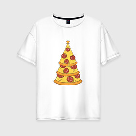 Женская футболка хлопок Oversize с принтом Пиццеёлка в Екатеринбурге, 100% хлопок | свободный крой, круглый ворот, спущенный рукав, длина до линии бедер
 | bird born | арт | веселье | еда | ёлка | иллюстратор | иллюстрация | новый год | пепперони | пицца | радость | рисунок | юмор