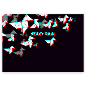 Поздравительная открытка с принтом Heavy Rain (Glitch). в Екатеринбурге, 100% бумага | плотность бумаги 280 г/м2, матовая, на обратной стороне линовка и место для марки
 | 3d | game | glitch | heavy rain | геометрия | глитч | игра | надпись | оригами | хеви рейн