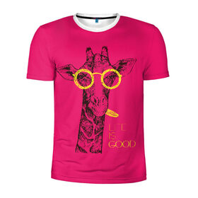 Мужская футболка 3D спортивная с принтом Life is good в Екатеринбурге, 100% полиэстер с улучшенными характеристиками | приталенный силуэт, круглая горловина, широкие плечи, сужается к линии бедра | Тематика изображения на принте: african | animal | giraffe | inscription | life is good | look | pink | pop art | tongue | yellow | африканское | взгляд | желтый | животное | жизнь хороша | жираф | надпись | очки | поп   арт | розовый | язык