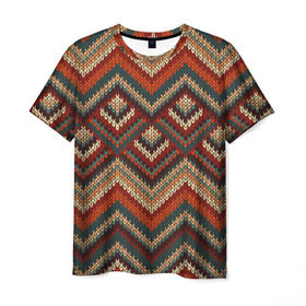 Мужская футболка 3D с принтом Индейский Вязаный Узор в Екатеринбурге, 100% полиэфир | прямой крой, круглый вырез горловины, длина до линии бедер | абстракция | вождь | вышивка | индеец | индейцы | кружева | кружево | орнамент | панчо | паттерн | племя краснокожих | рисунок | свитер | узор