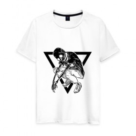 Мужская футболка хлопок с принтом Triangle Skull в Екатеринбурге, 100% хлопок | прямой крой, круглый вырез горловины, длина до линии бедер, слегка спущенное плечо. | bone | bones | кости | треугольник | череп
