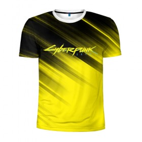Мужская футболка 3D спортивная с принтом Cyberpunk 2077 (Yellow). в Екатеринбурге, 100% полиэстер с улучшенными характеристиками | приталенный силуэт, круглая горловина, широкие плечи, сужается к линии бедра | 3d | cyberpunk 2077 | red | абстракция | геометрия | игра | киберпанк 2077 | красный | лого | логотип | надпись | стиль | текстура