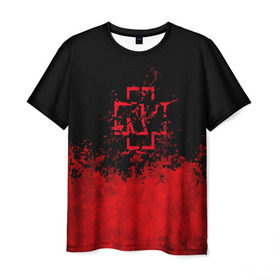 Мужская футболка 3D с принтом Rammstein (Брызги Красок). в Екатеринбурге, 100% полиэфир | прямой крой, круглый вырез горловины, длина до линии бедер | Тематика изображения на принте: 3d | hard | logo | metal | music | rammstein | rock | брызги красок | знак | лого | метал | музыка | рамштайн | рок | символ | текстура