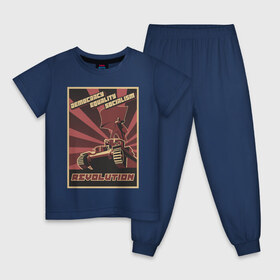 Детская пижама хлопок с принтом Revolution Плакат СССР в Екатеринбурге, 100% хлопок |  брюки и футболка прямого кроя, без карманов, на брюках мягкая резинка на поясе и по низу штанин
 | бюрократия | коммунизм | плакаты | революция | ретро | совок | социализм | ссср