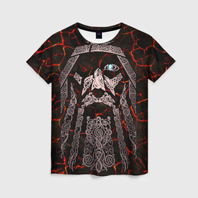 Женская футболка 3D с принтом Odinn в Екатеринбурге, 100% полиэфир ( синтетическое хлопкоподобное полотно) | прямой крой, круглый вырез горловины, длина до линии бедер | good | viking | vikings | бог | викинг | викинги | кельтское | один | плетение | скандинавы | славяне | язычник