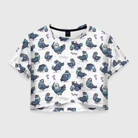 Женская футболка Crop-top 3D с принтом Голуби в Екатеринбурге, 100% полиэстер | круглая горловина, длина футболки до линии талии, рукава с отворотами | голуби | голубьнаташа | голубьсоциопат | пернатый | почтовый | птицы | червячок | черяки