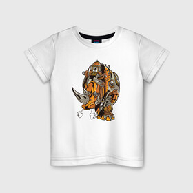 Детская футболка хлопок с принтом Носорог Steampunk в Екатеринбурге, 100% хлопок | круглый вырез горловины, полуприлегающий силуэт, длина до линии бедер | cyber | retro | rhino | robot | steampunk | носорог | панк | ретро | стимпанк