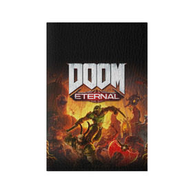 Обложка для паспорта матовая кожа с принтом DOOM Eternal в Екатеринбурге, натуральная матовая кожа | размер 19,3 х 13,7 см; прозрачные пластиковые крепления | 2019 | bethesda | demon | doom | eternal | ethernal | game | games | logo | monster | runes | демон | дум | дуум | етернал | игра | игры | какодемон | кровь | лого | логотип | монстр | монстры | руны | символ | этернал