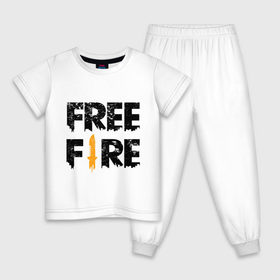 Детская пижама хлопок с принтом Free Fire logo в Екатеринбурге, 100% хлопок |  брюки и футболка прямого кроя, без карманов, на брюках мягкая резинка на поясе и по низу штанин
 | Тематика изображения на принте: battlegrounds | fire | free | garena | гарена | фаер | фри