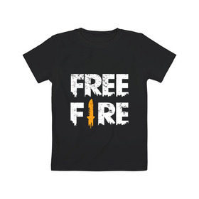Детская футболка хлопок с принтом Free Fire logo в Екатеринбурге, 100% хлопок | круглый вырез горловины, полуприлегающий силуэт, длина до линии бедер | Тематика изображения на принте: battlegrounds | fire | free | garena | гарена | фаер | фри