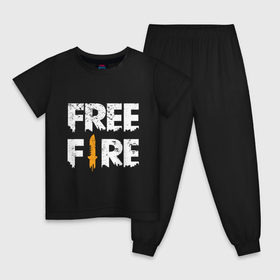 Детская пижама хлопок с принтом Free Fire logo в Екатеринбурге, 100% хлопок |  брюки и футболка прямого кроя, без карманов, на брюках мягкая резинка на поясе и по низу штанин
 | Тематика изображения на принте: battlegrounds | fire | free | garena | гарена | фаер | фри