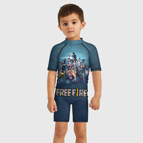 Детский купальный костюм 3D с принтом Free Fire в Екатеринбурге, Полиэстер 85%, Спандекс 15% | застежка на молнии на спине | battlegrounds | fire | free | garena | гарена | фаер | фри