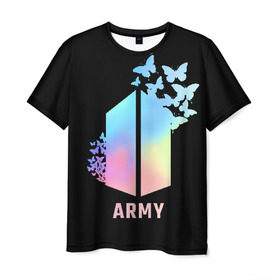 Мужская футболка 3D с принтом BTS ARMY в Екатеринбурге, 100% полиэфир | прямой крой, круглый вырез горловины, длина до линии бедер | army | bangtan boys | beyond the scene | bts | k pop | kpop | love yourself | бтс | к поп
