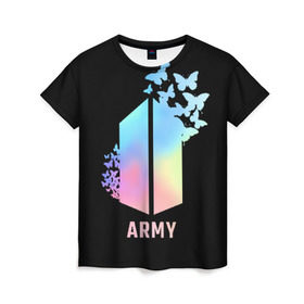 Женская футболка 3D с принтом BTS ARMY в Екатеринбурге, 100% полиэфир ( синтетическое хлопкоподобное полотно) | прямой крой, круглый вырез горловины, длина до линии бедер | army | bangtan boys | beyond the scene | bts | k pop | kpop | love yourself | бтс | к поп