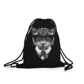 Рюкзак-мешок 3D с принтом Пантера в очках в Екатеринбурге, 100% полиэстер | плотность ткани — 200 г/м2, размер — 35 х 45 см; лямки — толстые шнурки, застежка на шнуровке, без карманов и подкладки | animal | panther | predator | животное | очки | пантера | хищник