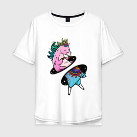Мужская футболка хлопок Oversize с принтом Телепорт в Екатеринбурге, 100% хлопок | свободный крой, круглый ворот, “спинка” длиннее передней части | вселенная | галактика | грива | единорог | звезды | козел | космос | овечка | овца | радуга | телепорт