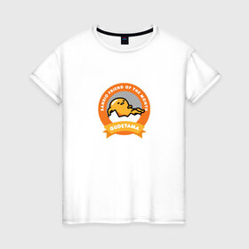 Женская футболка хлопок с принтом Гудетама в Екатеринбурге, 100% хлопок | прямой крой, круглый вырез горловины, длина до линии бедер, слегка спущенное плечо | gudetama | гудетама