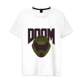 Мужская футболка хлопок с принтом DOOM в Екатеринбурге, 100% хлопок | прямой крой, круглый вырез горловины, длина до линии бедер, слегка спущенное плечо. | doom | doom eternal | game | minimalism | игры | минимализм