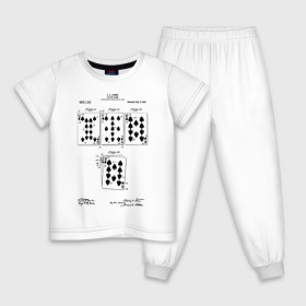 Детская пижама хлопок с принтом Patent - Playing cards в Екатеринбурге, 100% хлопок |  брюки и футболка прямого кроя, без карманов, на брюках мягкая резинка на поясе и по низу штанин
 | Тематика изображения на принте: 