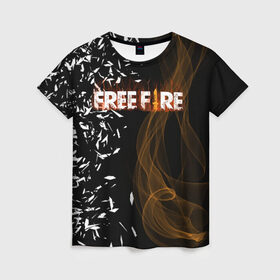 Женская футболка 3D с принтом FREE FIRE в Екатеринбурге, 100% полиэфир ( синтетическое хлопкоподобное полотно) | прямой крой, круглый вырез горловины, длина до линии бедер | free fire | free fire pc | game | garena | mobile game | royale | trsffb | битва онлайн | гарена | игра | огонь | свободный огонь | фри фаер