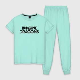 Женская пижама хлопок с принтом IMAGINE DRAGONS в Екатеринбурге, 100% хлопок | брюки и футболка прямого кроя, без карманов, на брюках мягкая резинка на поясе и по низу штанин | evolve | id | imagine dragons | драконы | ид
