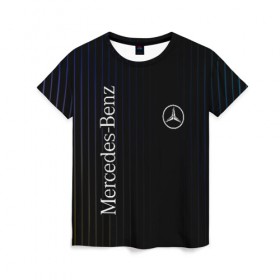 Женская футболка 3D с принтом Mercedes в Екатеринбурге, 100% полиэфир ( синтетическое хлопкоподобное полотно) | прямой крой, круглый вырез горловины, длина до линии бедер | amg | mercedes | авто | автомобиль | иномарка | логотип | машина | мерседес | текстура