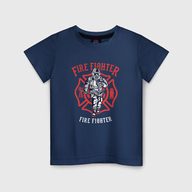 Детская футболка хлопок с принтом Fire fighter в Екатеринбурге, 100% хлопок | круглый вырез горловины, полуприлегающий силуэт, длина до линии бедер | Тематика изображения на принте: мчс | огнеборец | пожар | пожарный