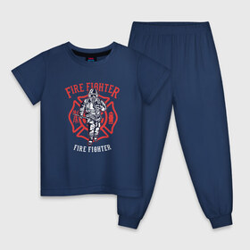 Детская пижама хлопок с принтом Fire fighter в Екатеринбурге, 100% хлопок |  брюки и футболка прямого кроя, без карманов, на брюках мягкая резинка на поясе и по низу штанин
 | мчс | огнеборец | пожар | пожарный