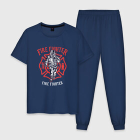 Мужская пижама хлопок с принтом Fire fighter в Екатеринбурге, 100% хлопок | брюки и футболка прямого кроя, без карманов, на брюках мягкая резинка на поясе и по низу штанин
 | мчс | огнеборец | пожар | пожарный