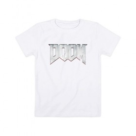 Детская футболка хлопок с принтом DOOM в Екатеринбурге, 100% хлопок | круглый вырез горловины, полуприлегающий силуэт, длина до линии бедер | Тематика изображения на принте: doom | doom eternal | дум