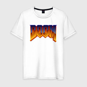 Мужская футболка хлопок с принтом DOOM в Екатеринбурге, 100% хлопок | прямой крой, круглый вырез горловины, длина до линии бедер, слегка спущенное плечо. | Тематика изображения на принте: doom | doom eternal | дум