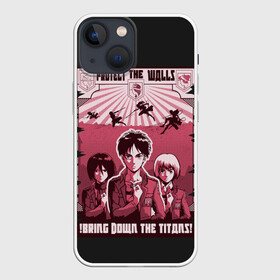 Чехол для iPhone 13 mini с принтом Protect the Walls AOT в Екатеринбурге,  |  | 3 | aot | attack | foxen aot | kyojin | levi | mikasa | season | shingeki | snk | titan | аккерман | ант | аот | арлерт | армин | атака | йегер | микаса | титанов | фоксен | эрен